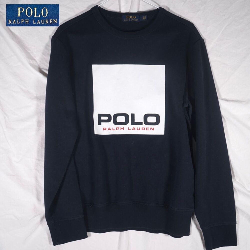 Polo Ralph Lauren Crewneck Sweatshirt Box Logo Spellout Navy White Small
